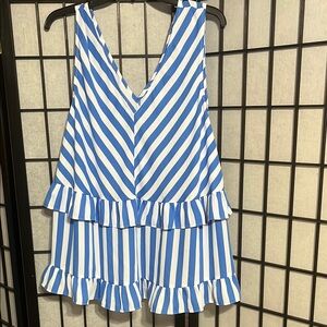 Cato Blue and White Striped Blouse with Ruffle Details, 26/28W